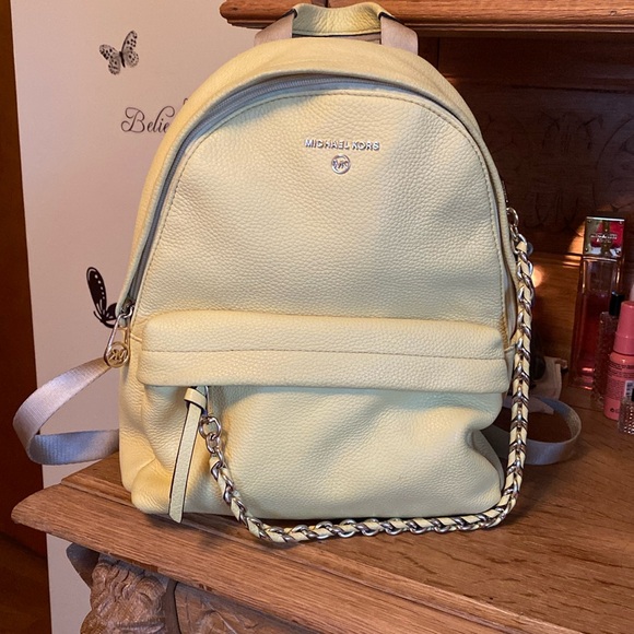Michael Kors, yellow backpack with gold chain accent - Picture 1 of 14